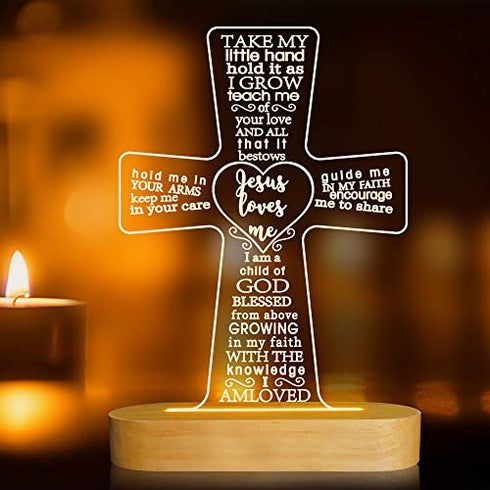 Lampeez Baptism Gift, Cross Wooden Lamp Novelty Night Light Illusion lamp for Kids